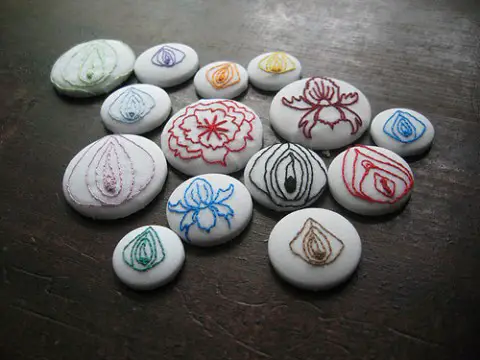 Hand Embroidered Vagina Pin Badges by Scarlet Tentacle