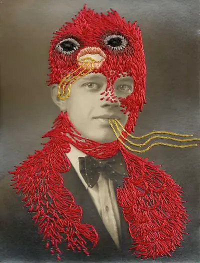 Stacey Page - Bobby - hand embroidery on photographs