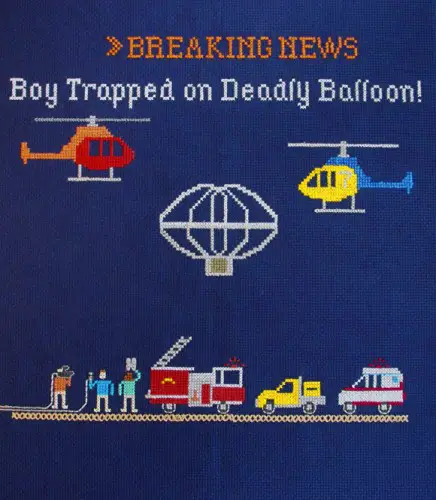 Emily Roose - Boy Trapped on Deadly Balloon cross stitch