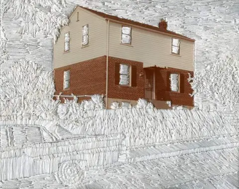 Jessica Wohl - House on a Hill hand embroidery on photographs