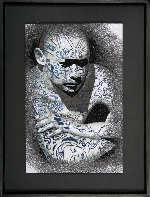 James Fox - Tattoo portrait - freehand machine embroidery