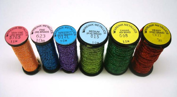 Kreinik makes metallic Braids (a soft, flexible, round thread) in different sizes - perfect cross stitch threads!