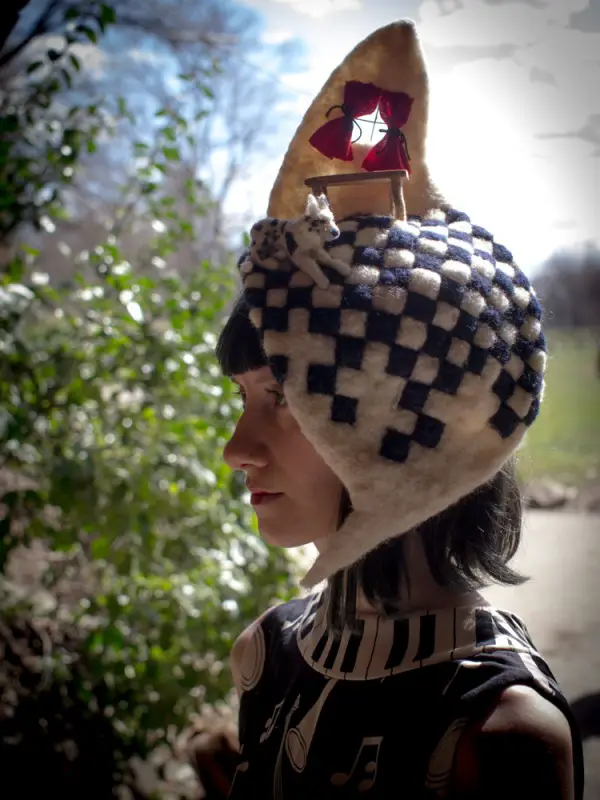 Rae Stimson Kitchen Hat with an amazing square chess board pattern style detail.