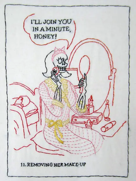 Mary Mazziotti - A Day In The Life of Mrs Death - Removing The Makeup - hand embroidery