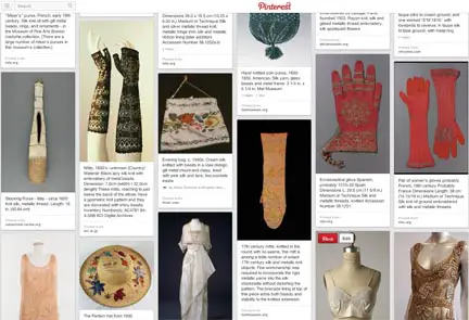The History board on Kreinik's Pinterest page features silk and metallic threads used throughout the centuries, from samplers to shoes, clothes, and other designs.