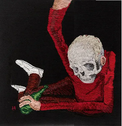William Schaff - Under the Quicksand. Hand embroidery on black cotton. 2008.