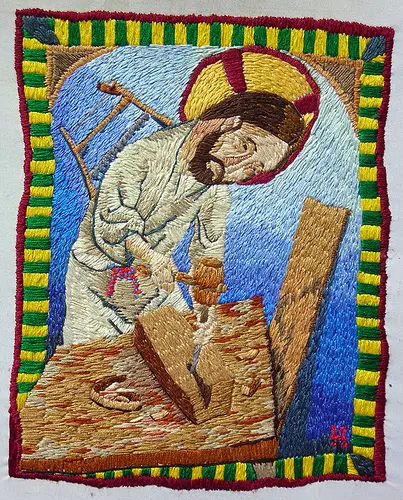 William Schaff - An Embroidered Jesus, Being a Carpenter. Hand embroidery. 2006
