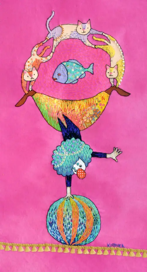 Kimika Hara - A Clown & Cats - Hand Embroidery