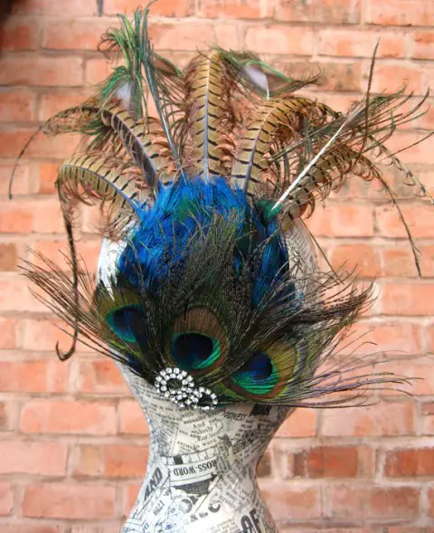 Etsy RedHotandBlue Peacock and Pheasant Feather Aigrette Fascinator