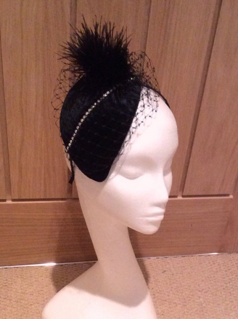 Etsy LittleHatParlour Black Velvet Headpiece with Diamonte Trim