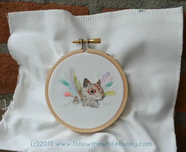 Bird the Squirrel, hand embroidery.