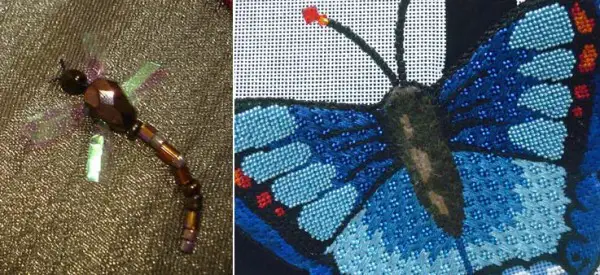Look for non-traditional fibers to add special effects in your stitched bugs.