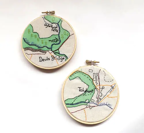 Ceredigion Maps by Alex Hughes (Hand embroidery)