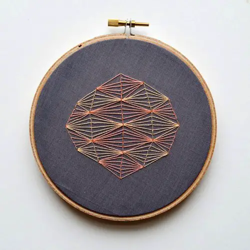 Geometric Embroidery in Pink and Orange by Sarah K Benning (Hand embroidery)