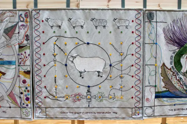 Dolly the Sheep panel at the Great Tapestry of Scotland
