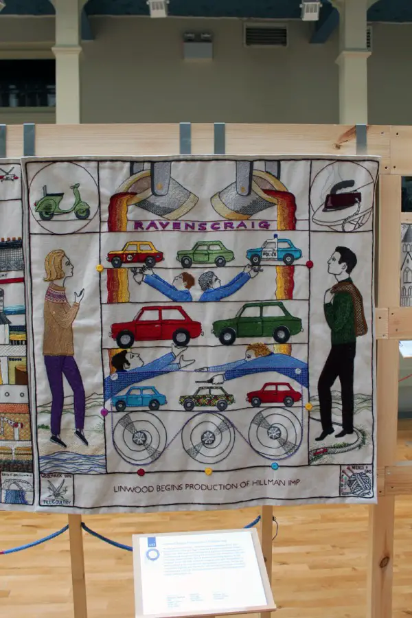 Hillman Imp panel at the Great Tapestry of Scotland