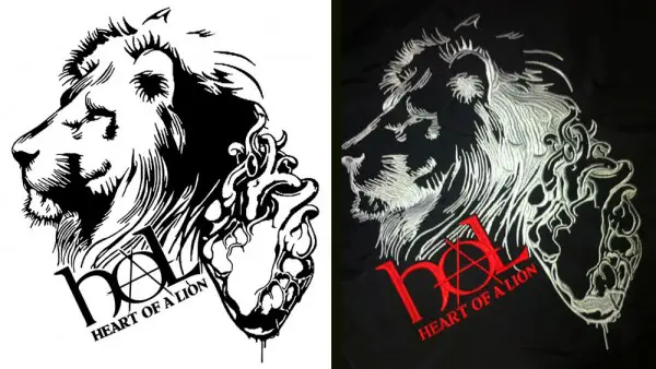 Erich Campbell - Heart of a Lion - art versus final embroidery