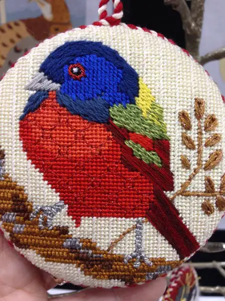 This needlepoint bird canvas by Melissa Prince Designs is a treasure trove of techniques: varying stitches, using color for shading, and using different kinds of threads for textures.