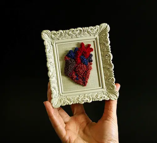 3D Anatomical Heart by Harp and Thistle (Punchneedle embroidery)