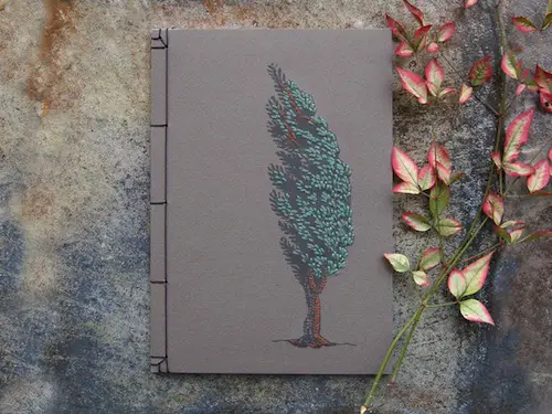 Cypress Tree Notebook by Fabulous Cat Papers (Hand embroidery)
