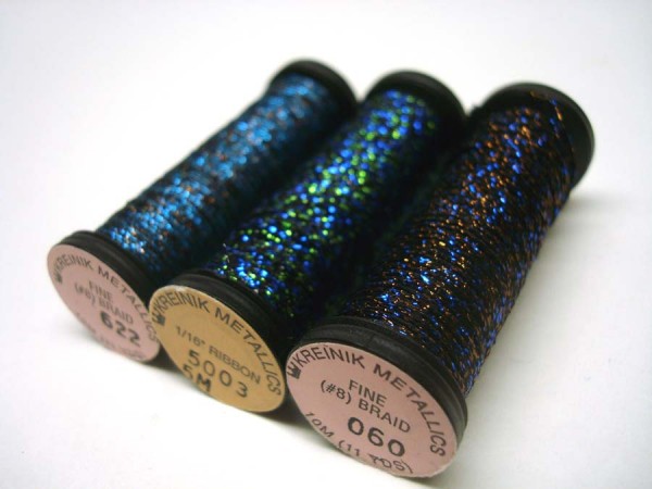 Kreinik makes variegated metallic threads like these often by request of designers.