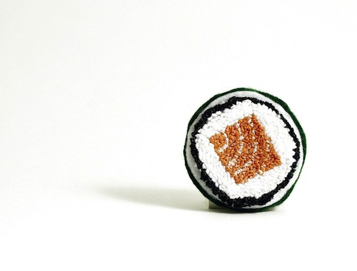 Faux Sushi Pin by Harp and Thistle (Punchneedle embroidery)