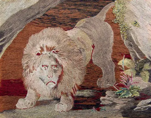 Lion Emerging From A Cave. Mary Linwood embroidery. © Leicester Arts & Museums Service