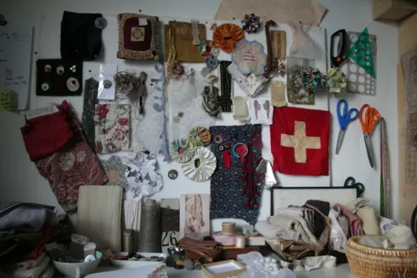 Inspiration wall and textile collections (collection of Ruth Singer)