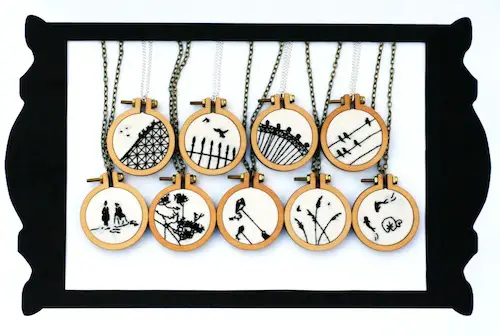 Silhouette Necklace Collection by Loadofolbobbins aka me (Hand Embroidery)