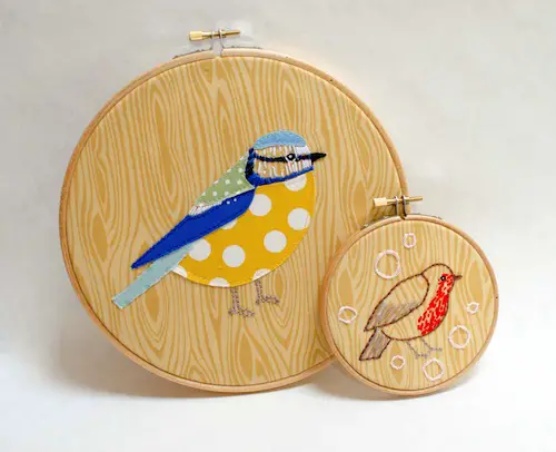 Blue Tit and Robin Hoop Art by Minimanna (Hand Embroidery)