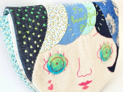Applique Face Pouch by Doalittledance (Hand Embroidery)