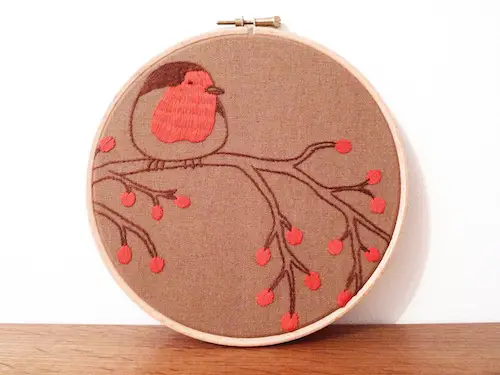 'Robin on a Tree' Hoop Art by Doalittledance (Hand Embroidery)