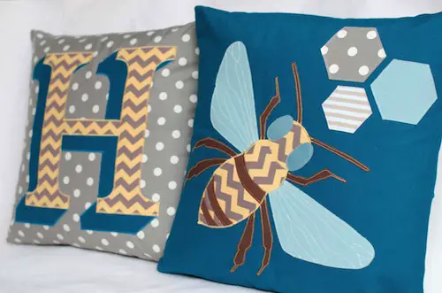 Typography and Honey Bee Cushions by Minimanna (Machine Embroidery)