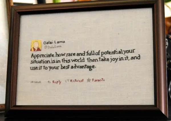 Dalai Lama embroidered tweet.
