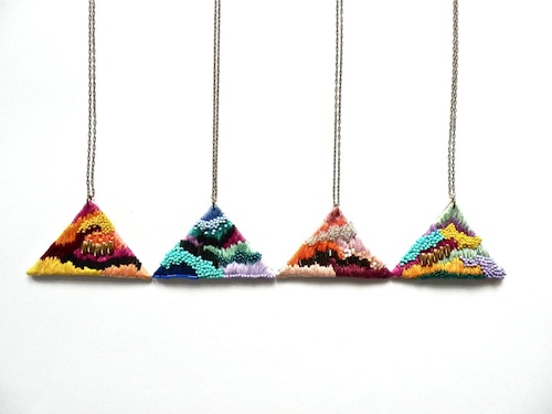 Triangle Necklaces by Jujujust (Hand Embroidery)