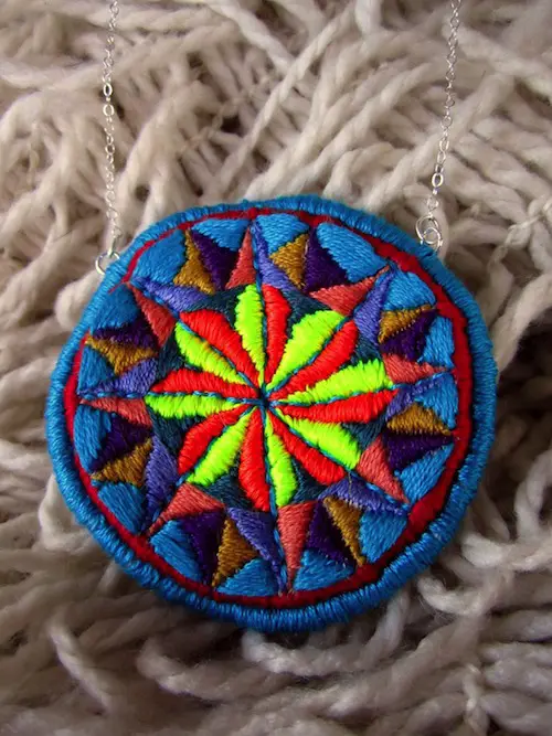 Neon Compass Necklace by The Neon Forest (Hand Embroidery)