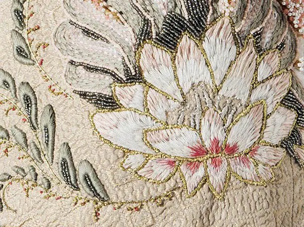 Myra Chung lotus flower embroidery detail