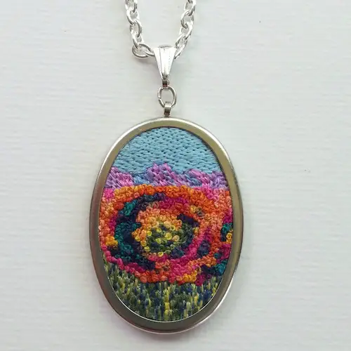 Impressionist Landscape Pendant by Heartful Stitches (Hand Embroidery)