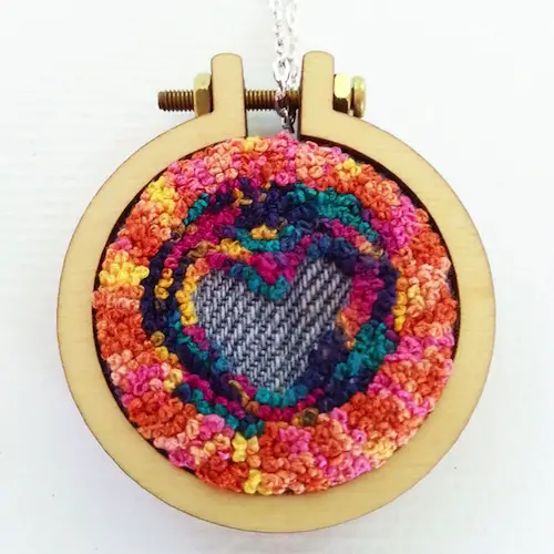 French Knot Heart Pendant by Heartful Stitches (Hand Embroidery)