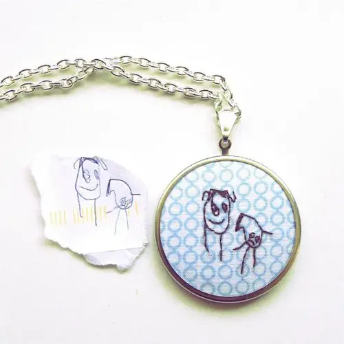 Custom Child's Artwork Pendant by Heartful Stitches (Hand Embroidery)