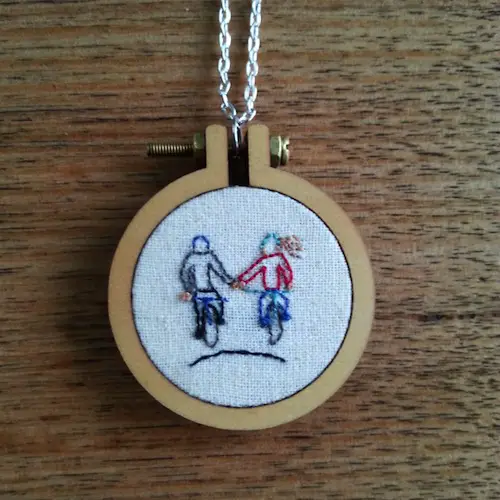 Cycling Couple Pendant by Heartful Stitches (Hand Embroidery)