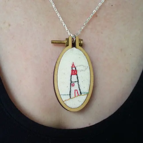 Lighthouse Pendant by Heartful Stitches (Hand Embroidery)