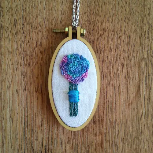French Knot Bouquet Pendant by Heartful Stitches (Hand Embroidery)