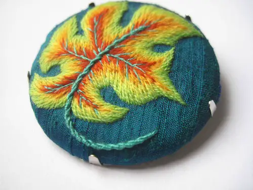 Crewel Work Leaf Brooch by Marg Dier Embroidery (Hand Embroidery)