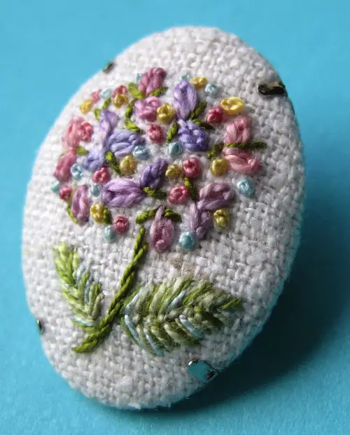 Hydrangea Brooch by Marg Dier Embroidery (Hand Embroidery)