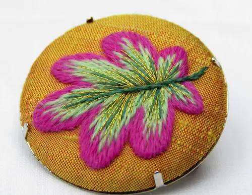 Crewelwork Oak Leaf Brooch by Marg Dier Embroidery (Hand Embroidery)