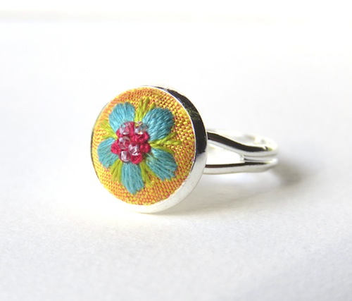 Medieval style Blue Flower Ring by Marg Dier Embroidery (Hand Embroidery)