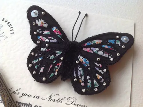 Liberty Monarch Brooch by Heather Everitt Embroidery (Machine Embroidery)