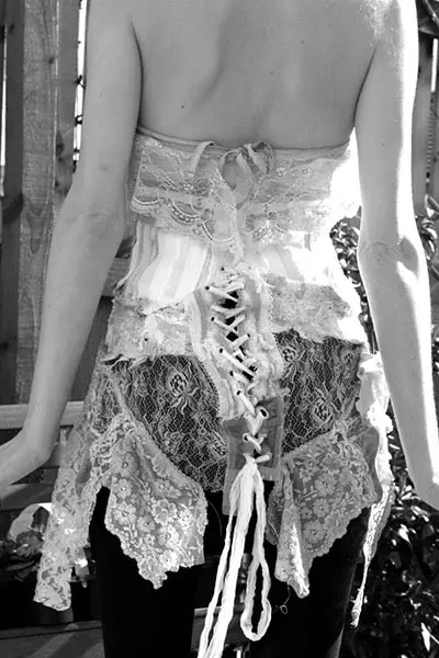 Garment made from "reworked" lingerie and lace, by Ailish Henderson