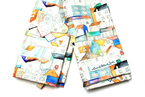 Rooftops Tea Towel by Emma Allard Smith (Machine Embroidery)